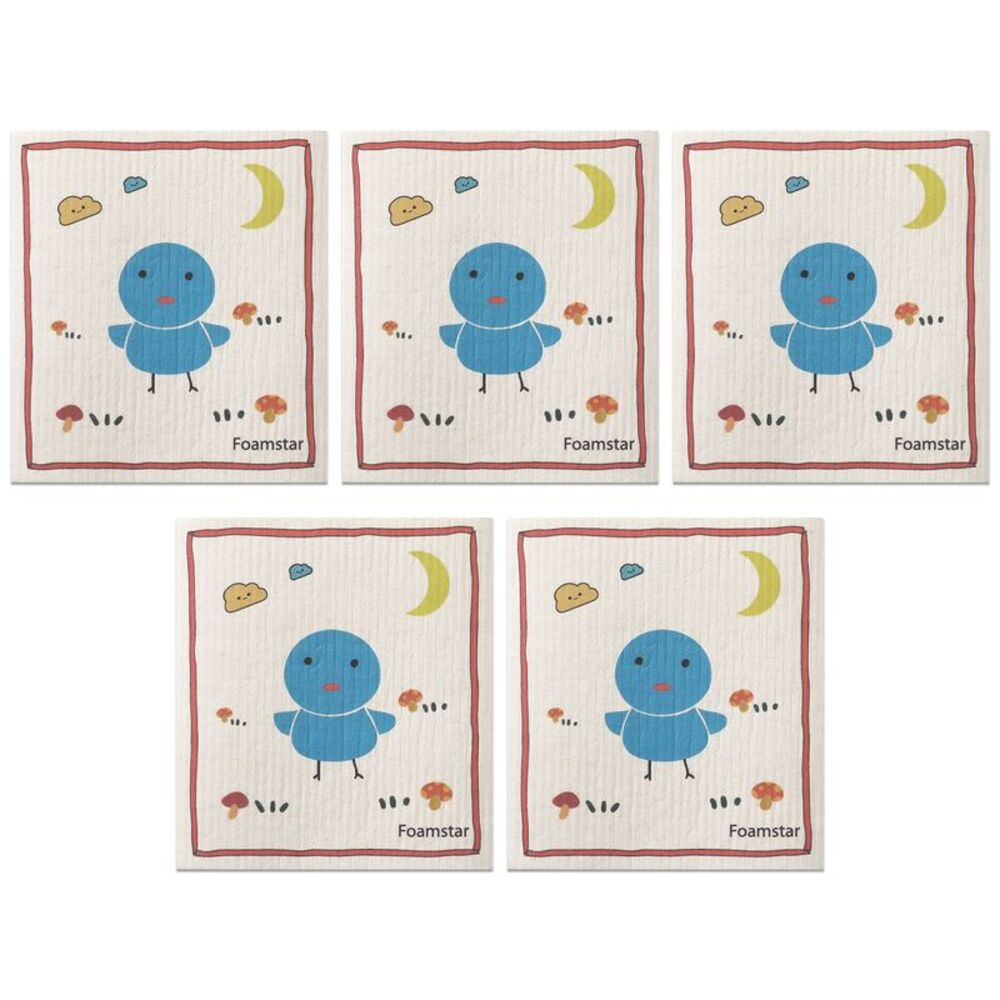 5 Pack Swedish No Odor Absorbent Washable Sponge Cloths 7" x 8" Flower-5
